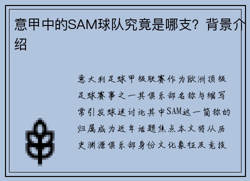 意甲中的SAM球队究竟是哪支？背景介绍